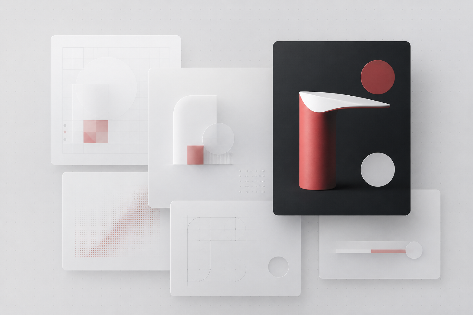 Composição abstrata de design e cards de produto